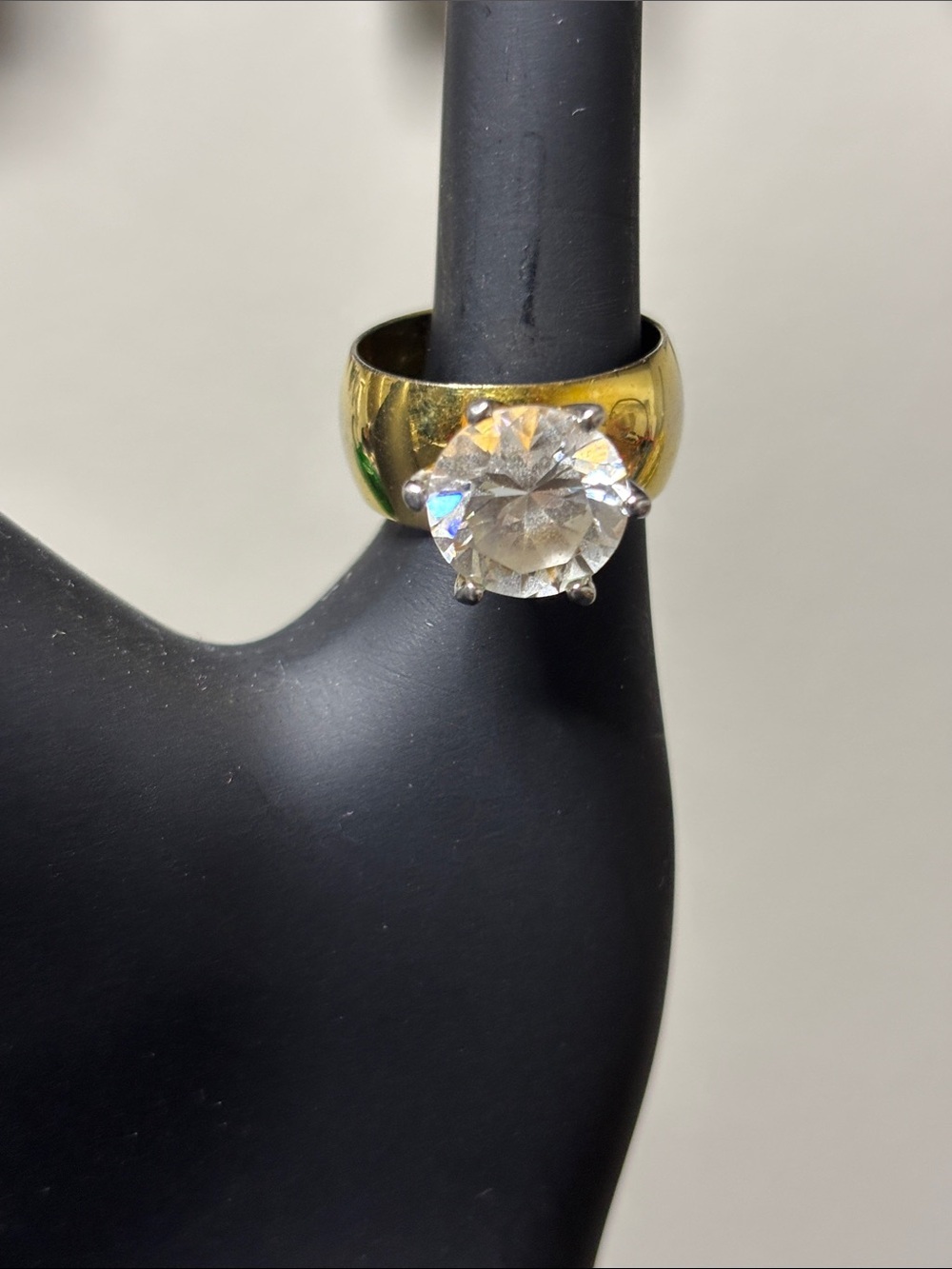 18KGP Gold Tone Large Statement Cubic Zirconia Ring Elegant Solitaire